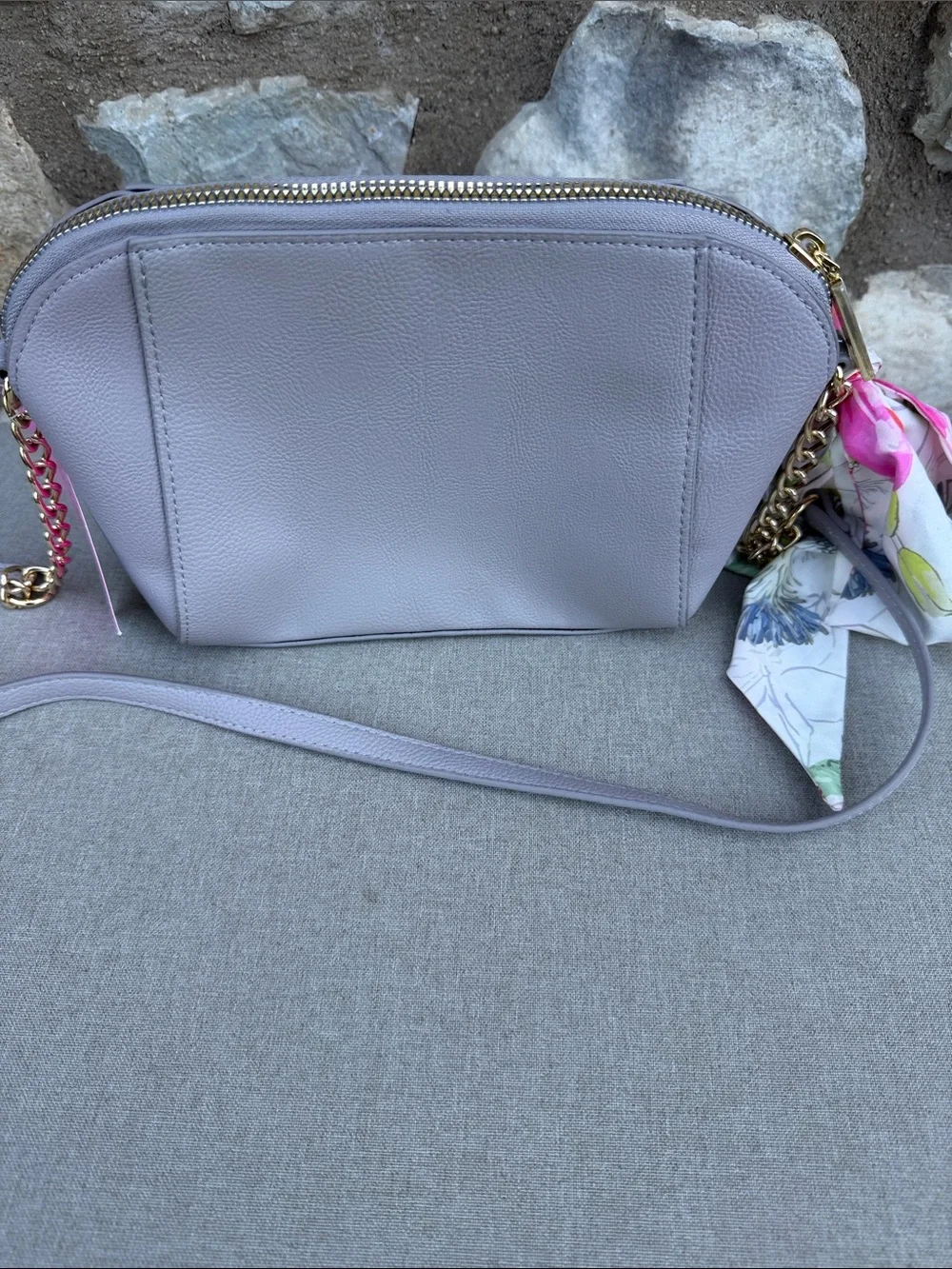 Betsey Johnson Gray Crossbody with Floral Scarf NEW